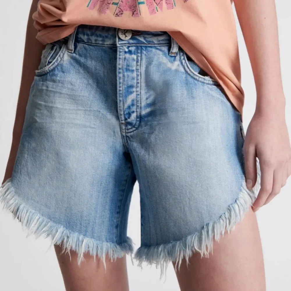 One Teaspoon Frankies Low Waist Long Length Denim Shorts - Worn Out Hendrixe